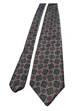 Adams Row Mens Tie Gray Red Geometric Pattern Made in USA